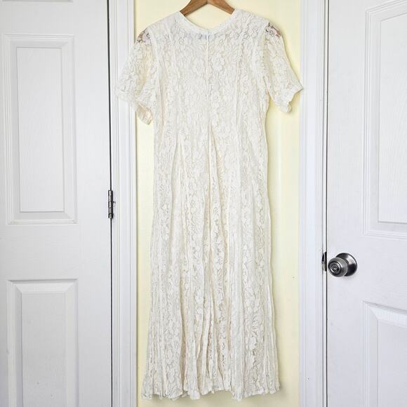 Vintage 90s White Lace Dress Bridal Coquette Angel Romantic Modest Size S - Picture 7 of 10